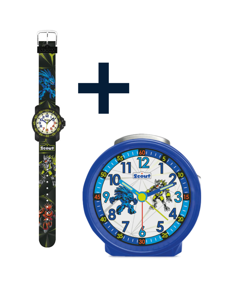 280376041 Kinderuhr + 280001045 Kinderwecker mit Monster Motiv (2er-Set)