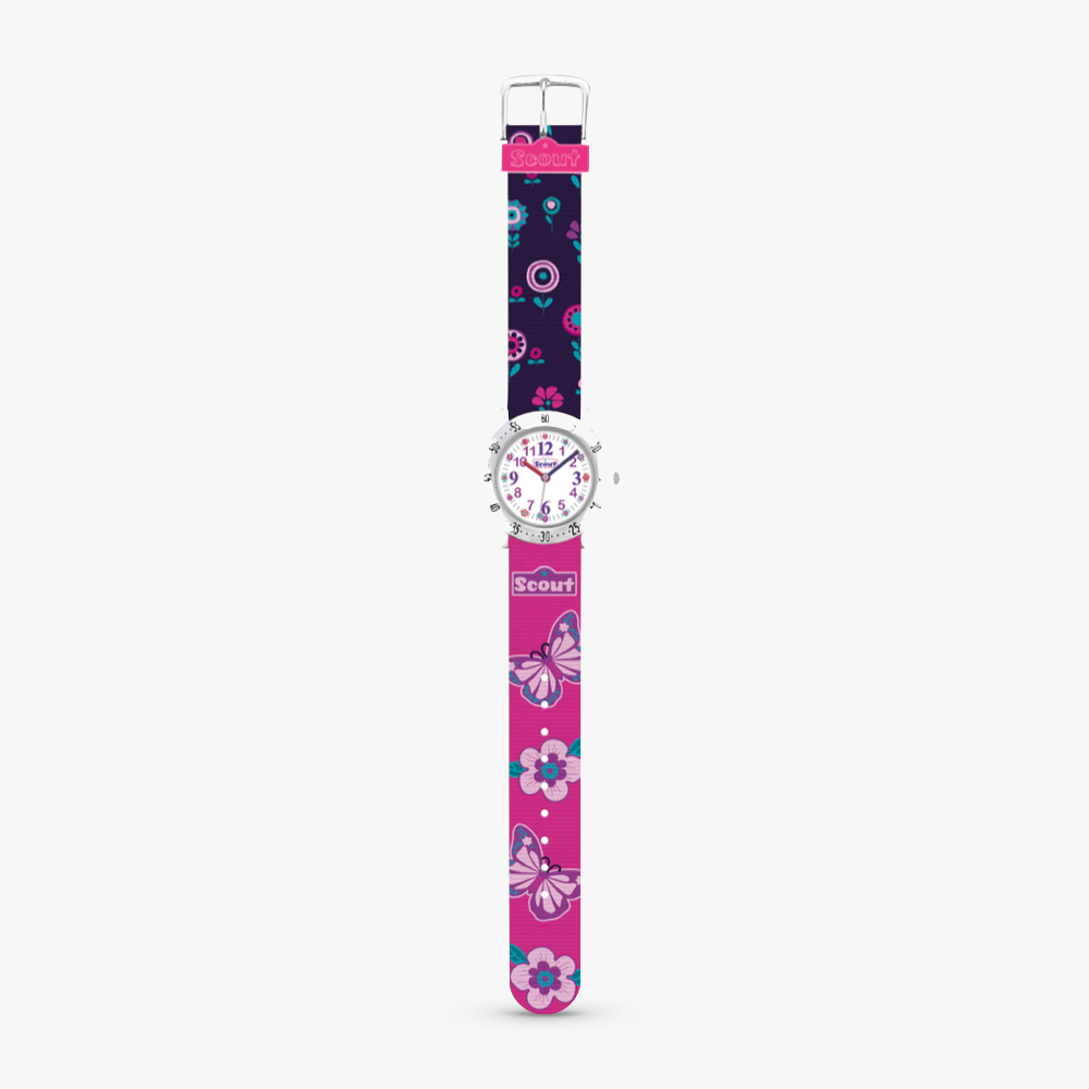 280378014 Kinderuhr mit Schmetterling Motiv