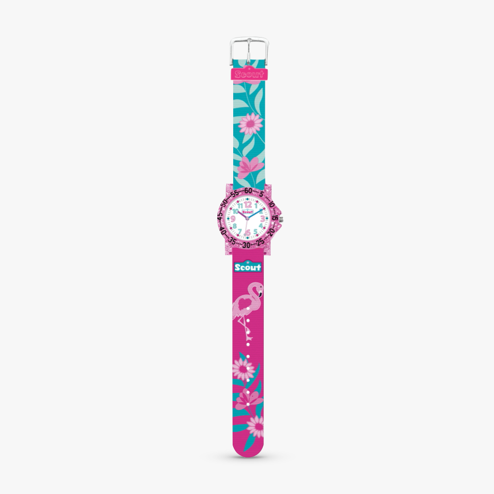280375019 Kinderuhr mit Flamingo Motiv