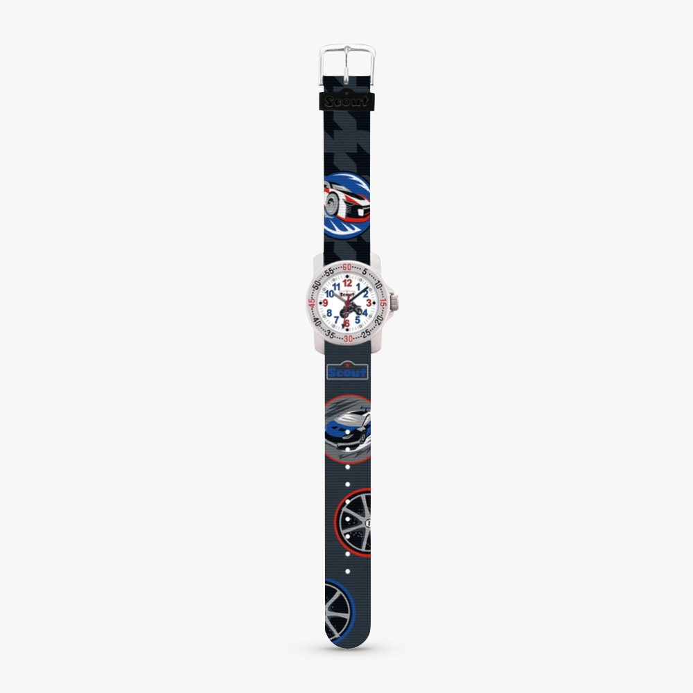280376013 Kinderuhr mit Rennwagen Motiv