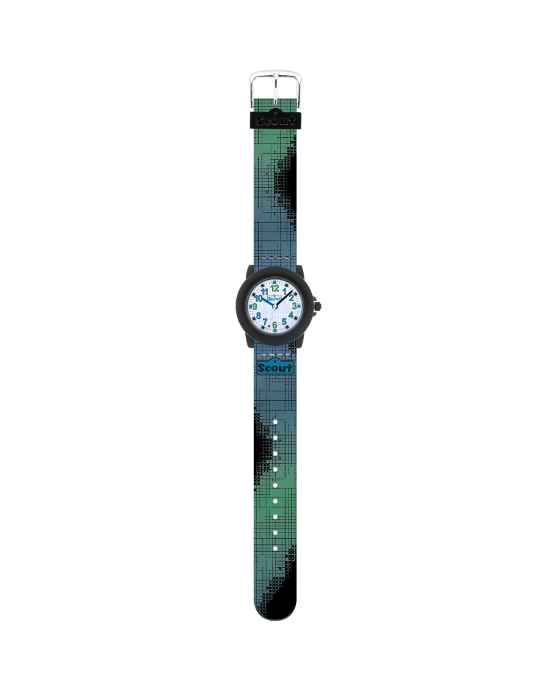 280305049 Kinderuhr in Grün, Blau und Schwarz