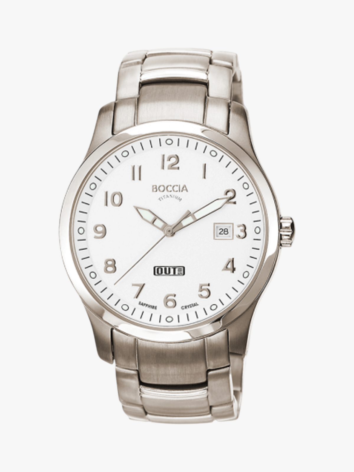 KRAHL Uhren & Schmuck Boccia Herrenuhr aus Reintitan mit weißem Zifferblatt, Saphirglas und Datumsanzeige