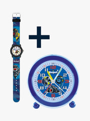 280305038 Kinderuhr + 280001039 Kinderwecker mit Motiven: Monster, Traktor, Astronaut (2er-Set)
