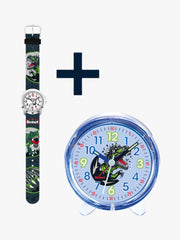 280393010 Kinderuhr + 280001032 Kinderwecker mit Dinosaurier Motiv (2er-Set)
