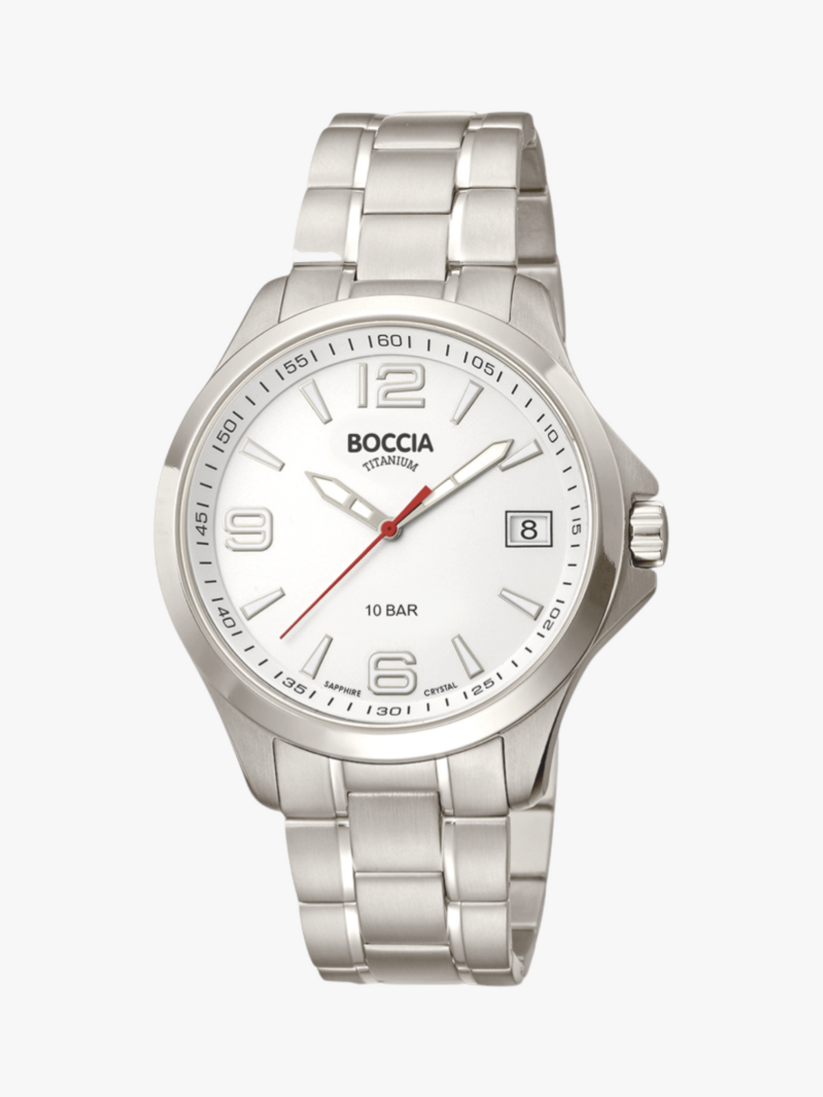 KRAHL Uhren & Schmuck Boccia Titanium Herrenuhr aus Reintitan mit weißem Zifferblatt, Saphirglas und Datumsanzeige