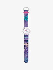 280378019 Kinderuhr violett mit Motiv Hexe