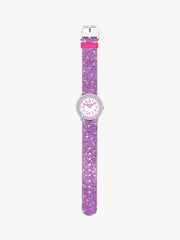 280381011 Kinderuhr mit glitzerndem Uhrband in violett