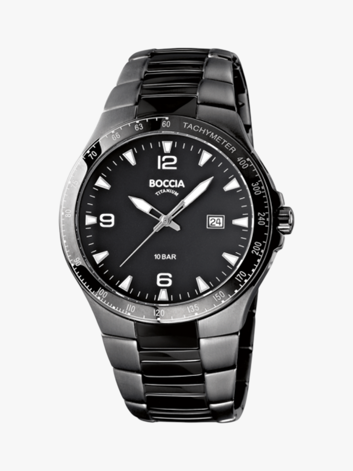 KRAHL Uhren & Schmuck Boccia Titanium Herrenuhr in Schwarz aus Reintitan mit Tachymeter-Lünette und Datumsanzeige