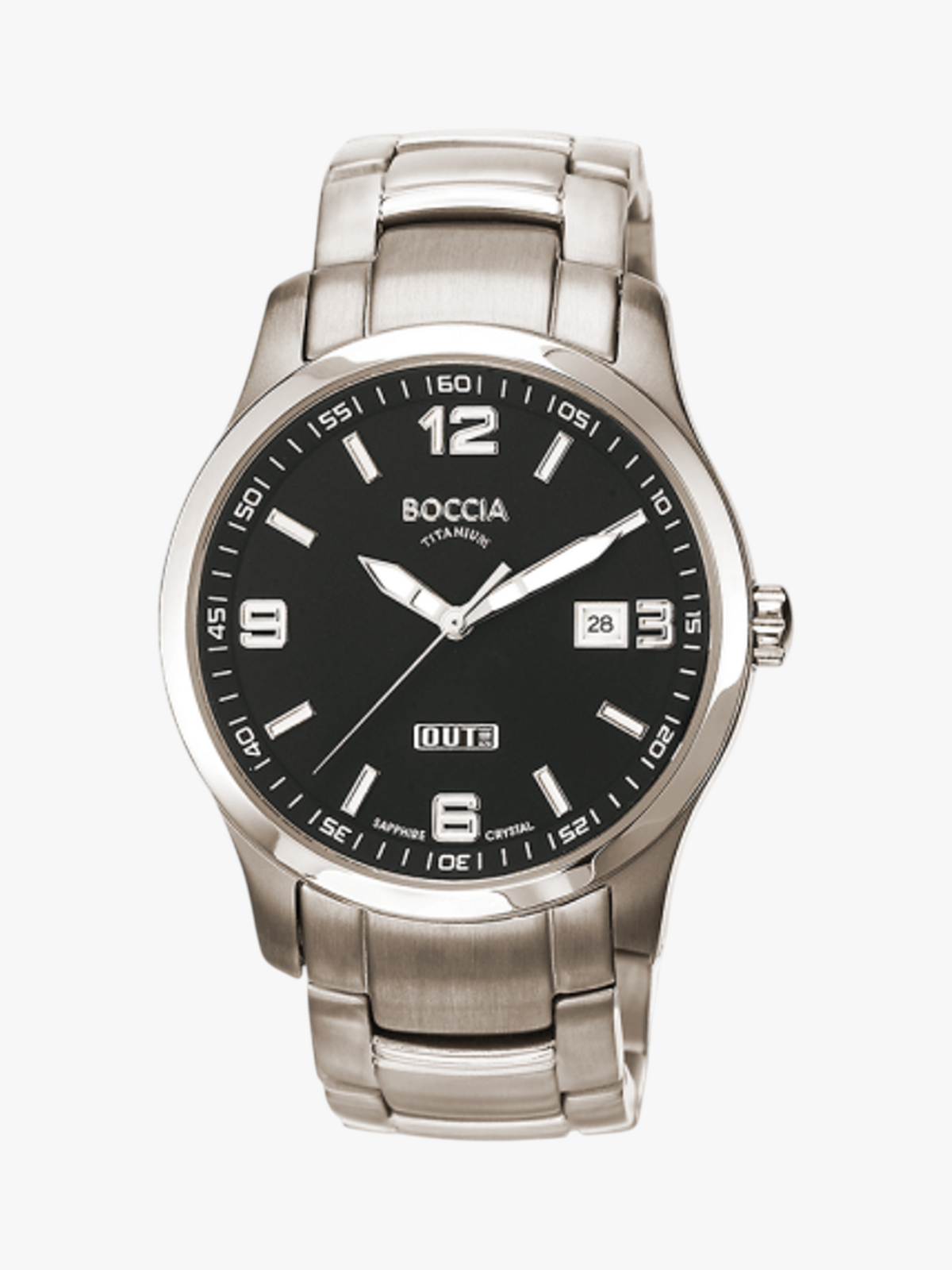 KRAHL Uhren & Schmuck Boccia Titan Herrenuhr mit schwarzem Zifferblatt, Saphirglas und Datumsanzeige