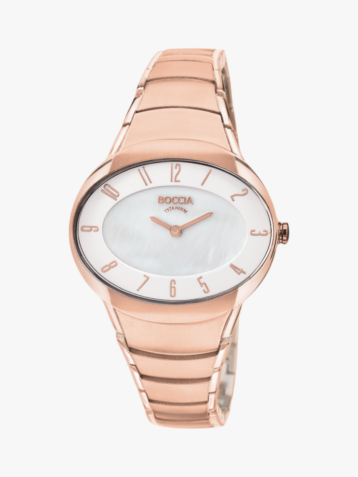 KRAHL Uhren & Schmuck Boccia Damenuhr aus roségoldplattiertem Reintitan mit elegantem Perlmuttzifferblatt