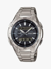 KRAHL Uhren & Schmuck Casio Wave Ceptor Funkuhr aus Titan mit Solarbetrieb, schwarzem Zifferblatt und Digitalanzeige