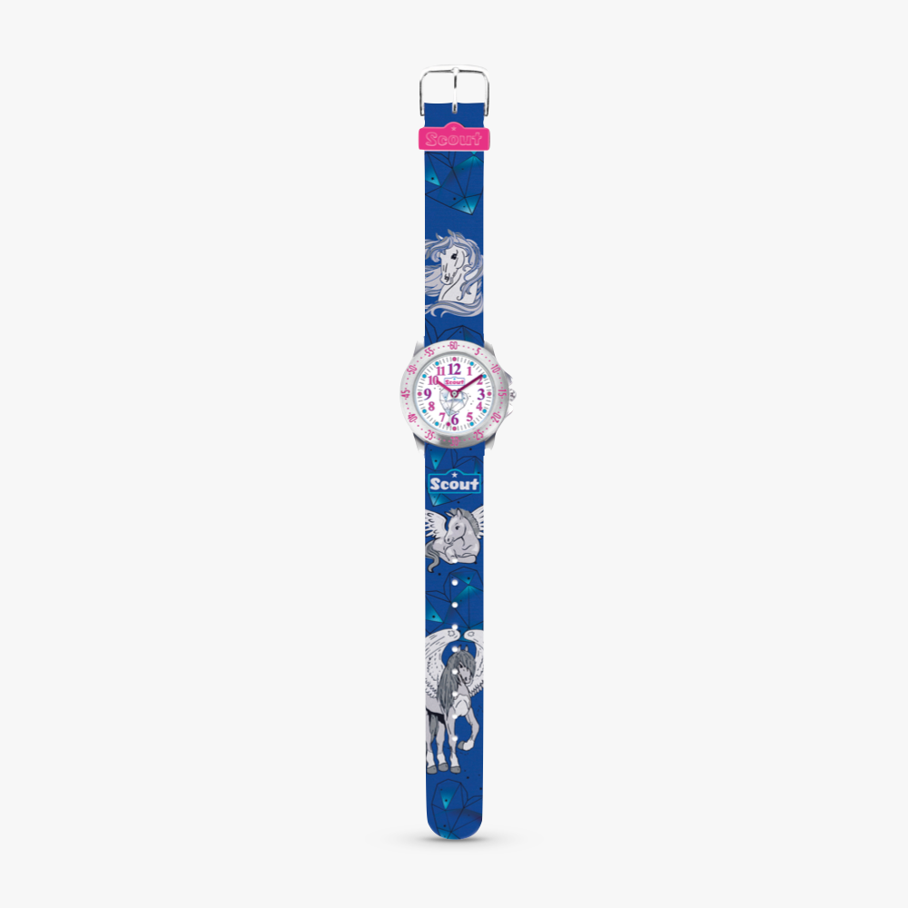 280378018 Kinderuhr blau mit Motiv Pegasus