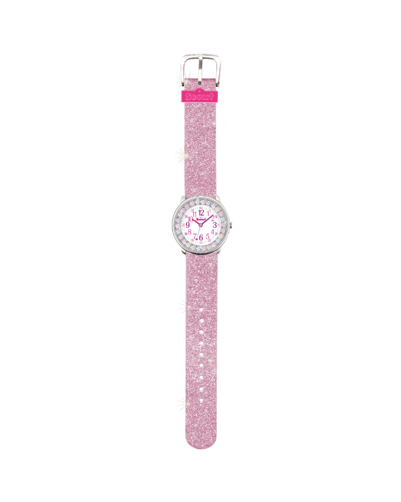 280381006 Kinderuhr mit glitzerndem Uhrband in rosé